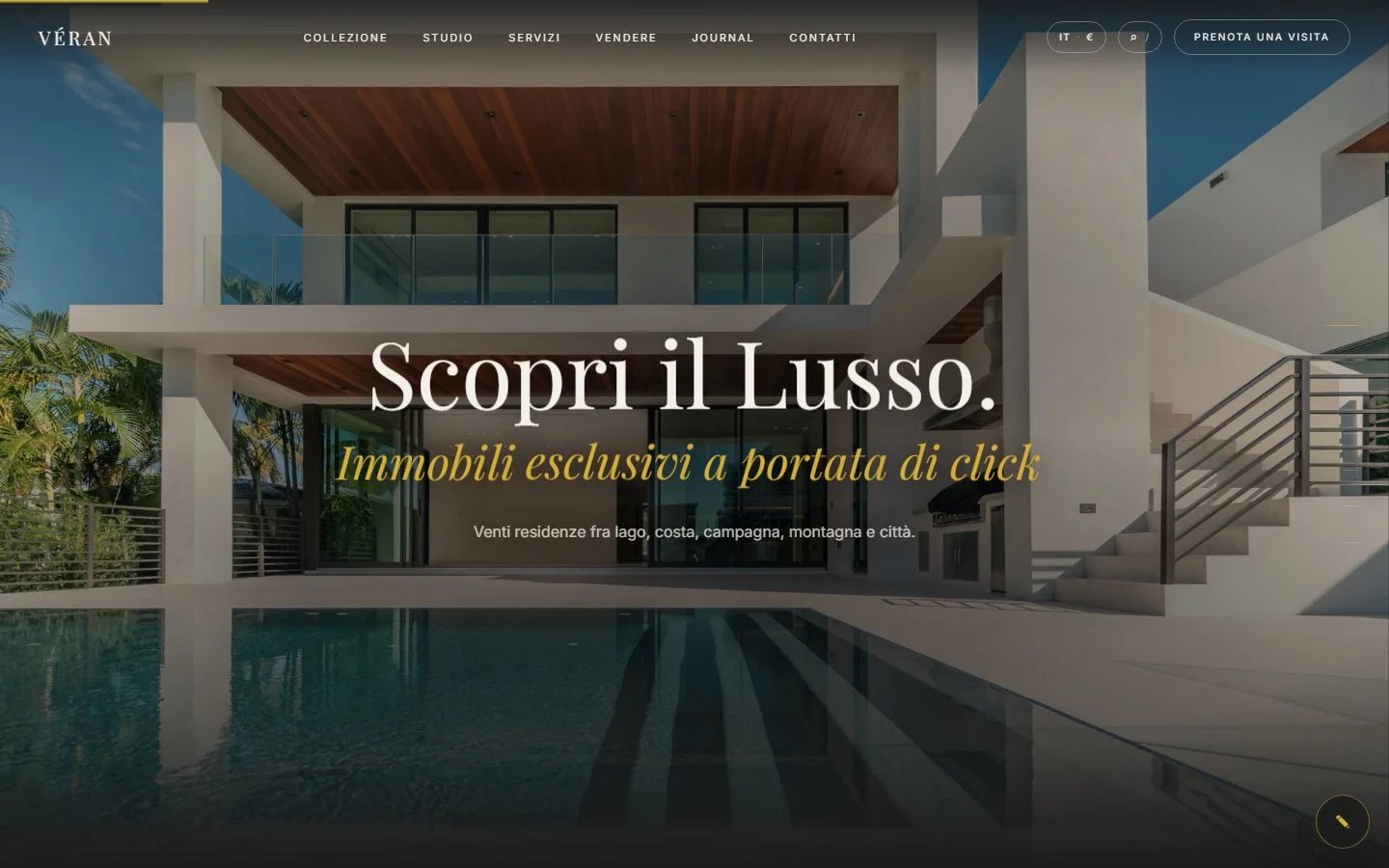 VÉRAN visto dal computer: una villa con piscina e la scritta Scopri il Lusso, immobili esclusivi a portata di click